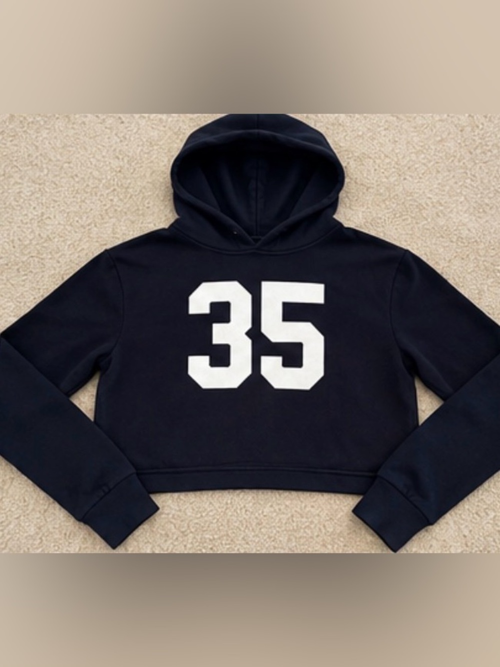 H&M Navy Blue Cropped Hoodie with White 35 Print